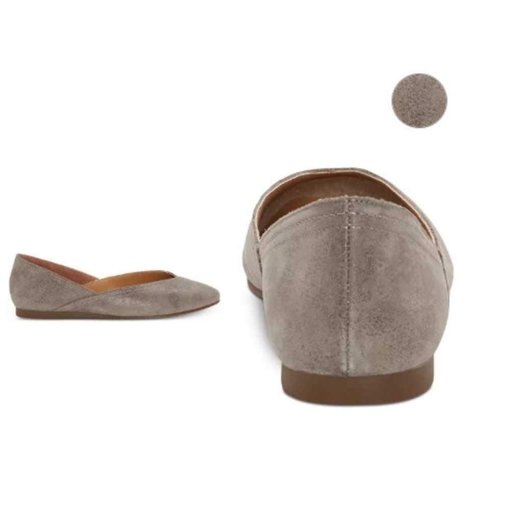 Lucky Brand Alba Flats Leather Slip Ons Titanium Hard Rock Size 7M New